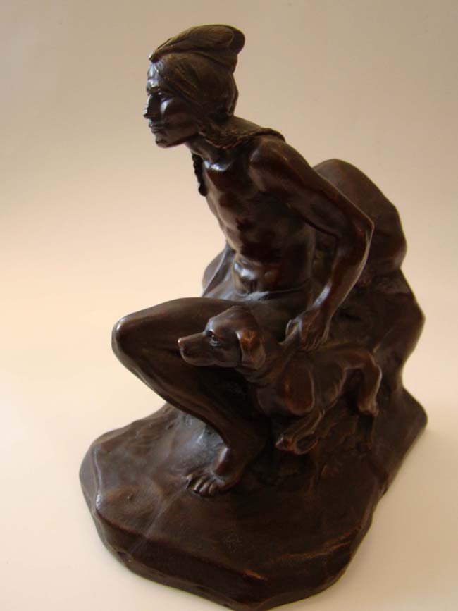 A fine pair of Indian warrior with his dog bookends by Jennings Brother circa 1930 — image 4